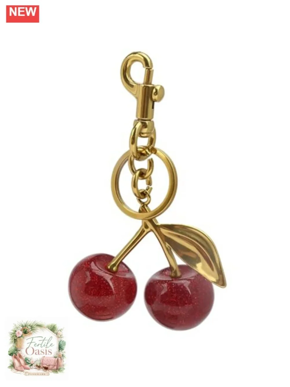 Cherry Keychain Bag Charm Purse Accessory Metal Resin Food Fruit